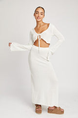 Gia Long Sleeve Front Tie Cropped Top