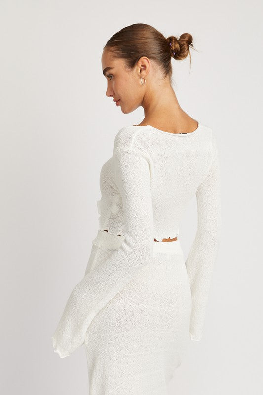 Gia Long Sleeve Front Tie Cropped Top