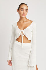 Gia Long Sleeve Front Tie Cropped Top