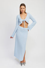 Gia Long Sleeve Front Tie Cropped Top