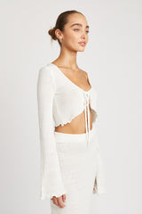 Gia Long Sleeve Front Tie Cropped Top