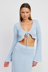 Gia Long Sleeve Front Tie Cropped Top