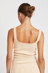 RIBBED TANK TOP WITH CONTRASTED SEAM