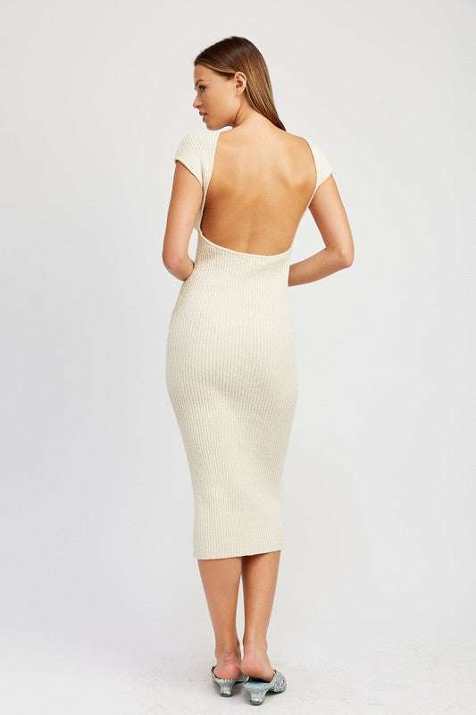 CAP SLEEVE BODYCON DRESS WITH OPEN BACK