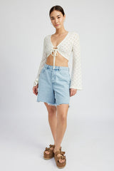 CROCHET BELL SLEEVE TOP WTIH FRONT O RING