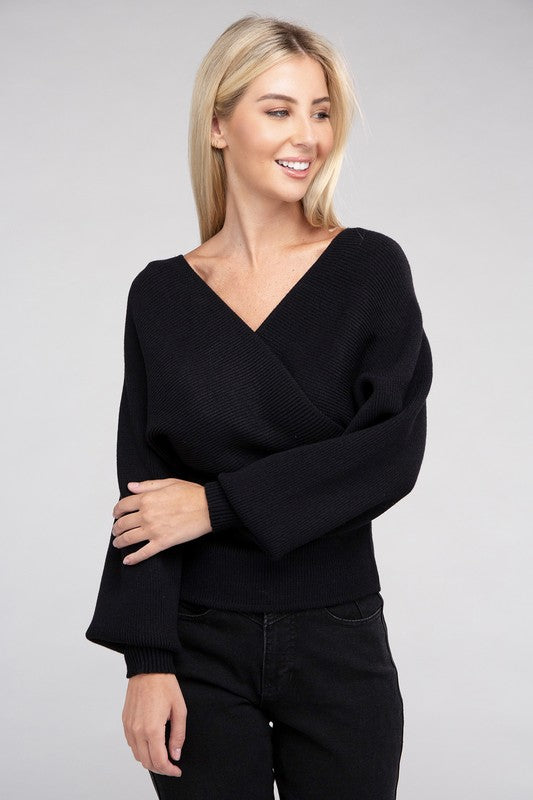 Brianna Viscose Cross Wrap Pullover Sweater