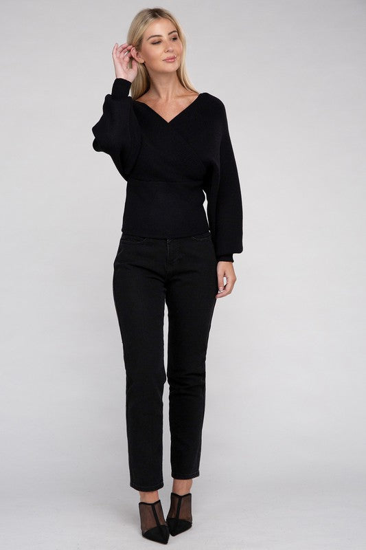 Brianna Viscose Cross Wrap Pullover Sweater