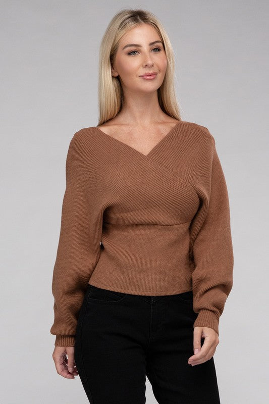 Brianna Viscose Cross Wrap Pullover Sweater