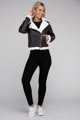 Rachel Plush Teddy Trimmed PU Jacket