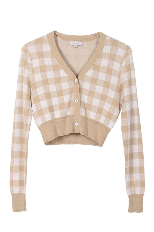 Abigail LS Gingham pattern cardigan