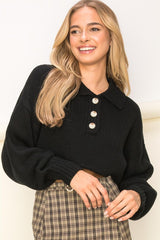 Gabi Collared Crop Sweater Top