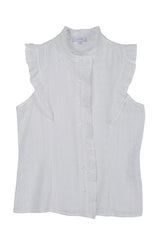 Egypt Ruffle Trim Eyelet Embroidered Button Up Blouse