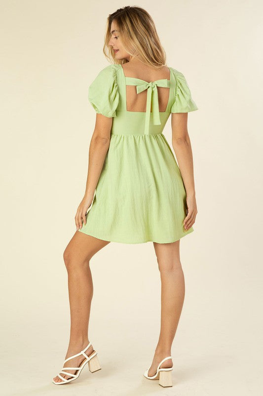 Treasure Tie Back Dress With Puff Sleeves