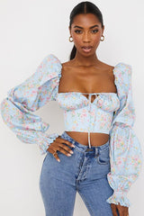 Daiana Double Take Cropped Sweetheart Neck Bubble Sleeve Blouse