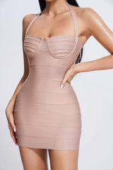 Hazel Halter Neck Zip-Back Bandage Dress
