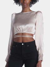 Kate Satin Lace-Up Crop Top Shirt