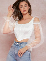 London Woven Long Sleeve Off Shoulder Top