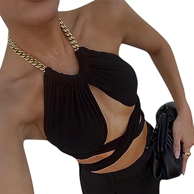 Vanessa Crisscross Tie Backless Chain Halter Top