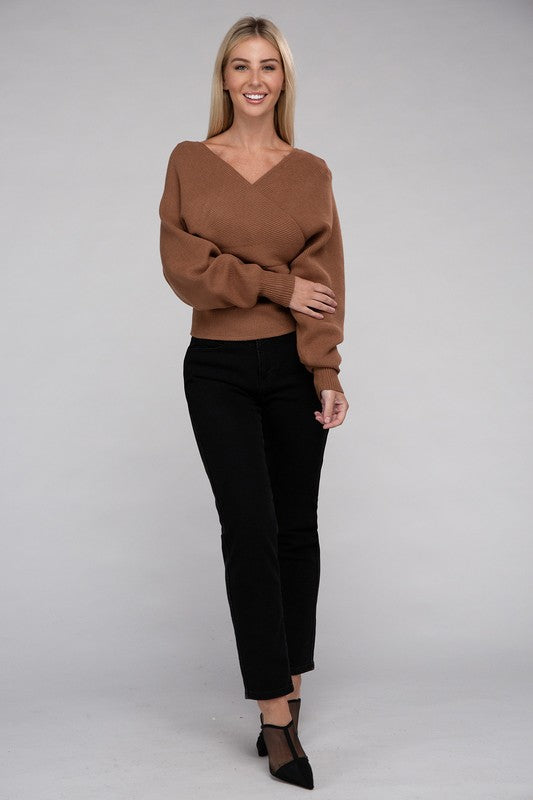 Brianna Viscose Cross Wrap Pullover Sweater