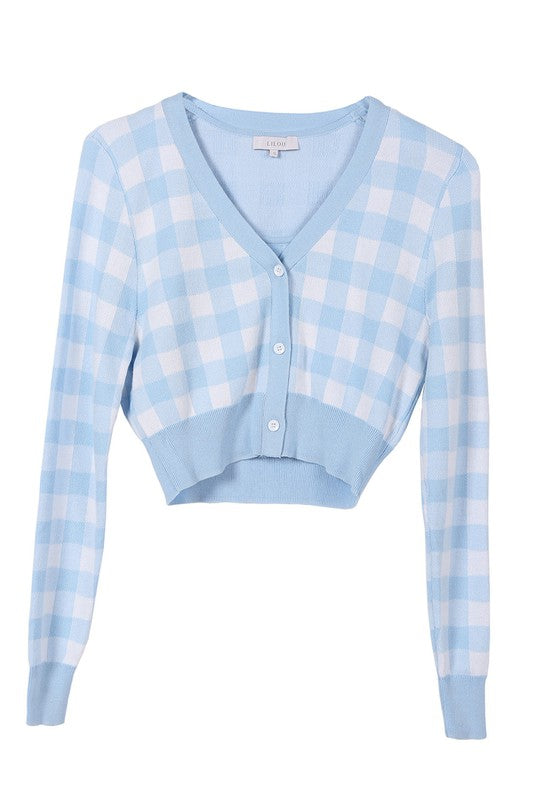 Abigail LS Gingham pattern cardigan