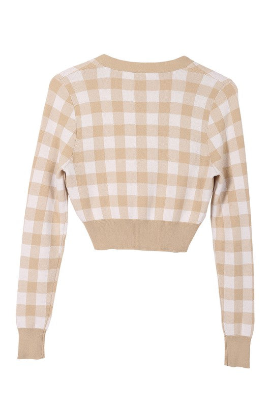 Abigail LS Gingham pattern cardigan
