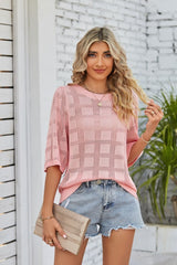 Joyce Ribbed Trim Round Neck Knit Top