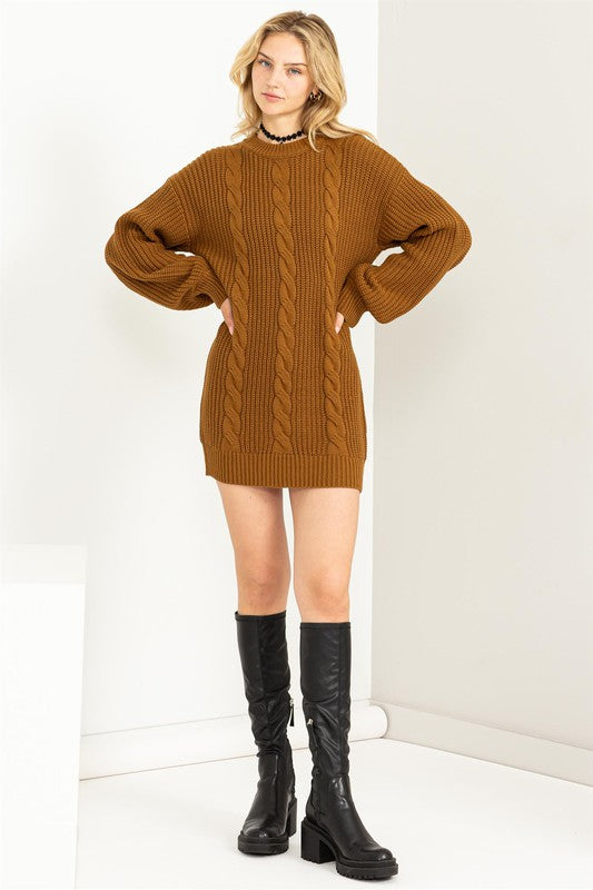 Cable-Knit Ribbed Mini Sweater Dress