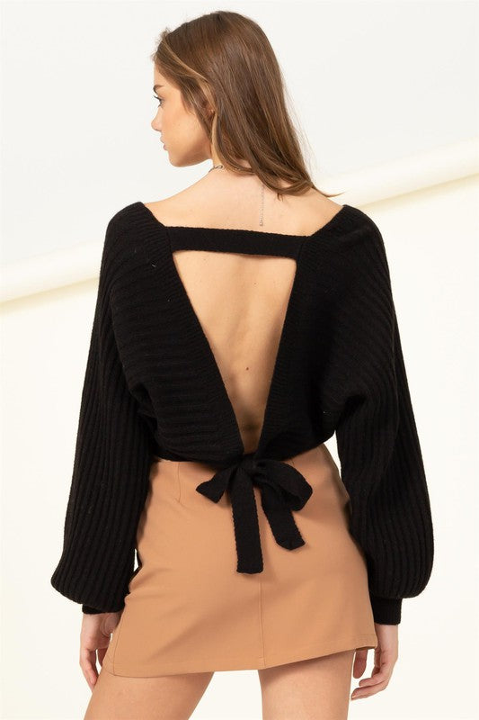 Jean Simply Stunning Tie-Back Cropped Sweater Top