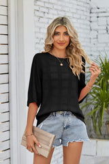 Joyce Ribbed Trim Round Neck Knit Top