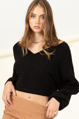 Jean Simply Stunning Tie-Back Cropped Sweater Top