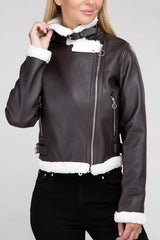 Rachel Plush Teddy Trimmed PU Jacket