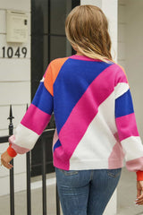 April Color Block Round Neck Long Sleeve Sweater
