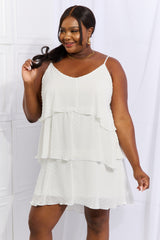 Harper Full Size Cascade Ruffle Style Cami Dress in Soft White