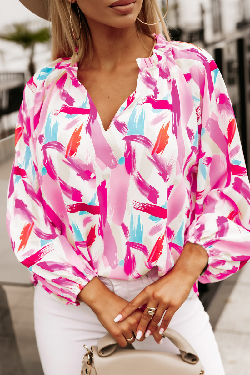Shay Printed V-Neck Balloon Sleeve Blouse