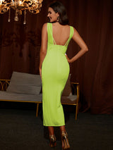 Freyja Ribbed Deep V Midi Bandage Dress