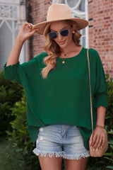 Aubriella Round Neck Dolman Sleeve Textured Blouse