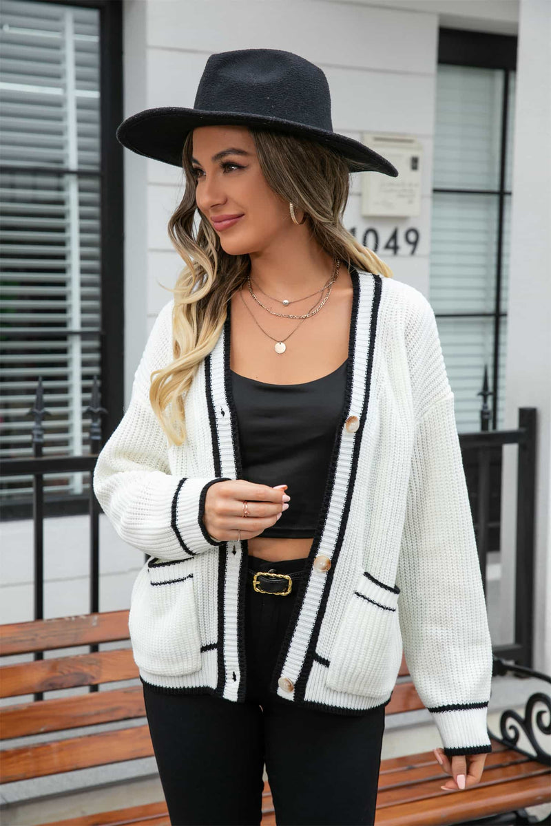 Demi Waffle Knit V-Neck Cardigan with Pocket