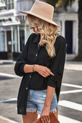 Saige Waffle-Knit Collared Neck Dropped Shoulder Shirt