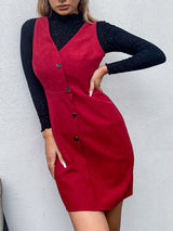 Mikayla V-Neck Sleeveless Buttoned Dress