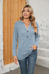 Ila Notched Neck Long Sleeve T-Shirt