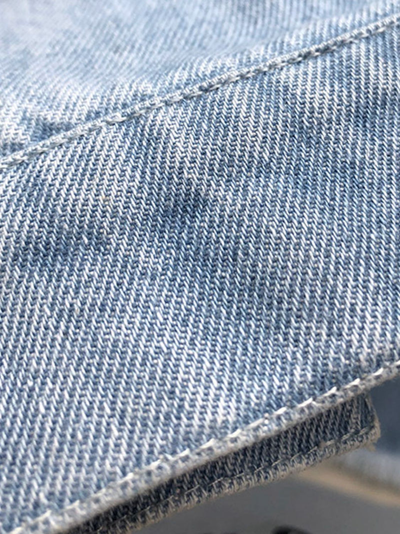 Ocean Raw Hem Collared Neck Long Sleeve Denim Jacket