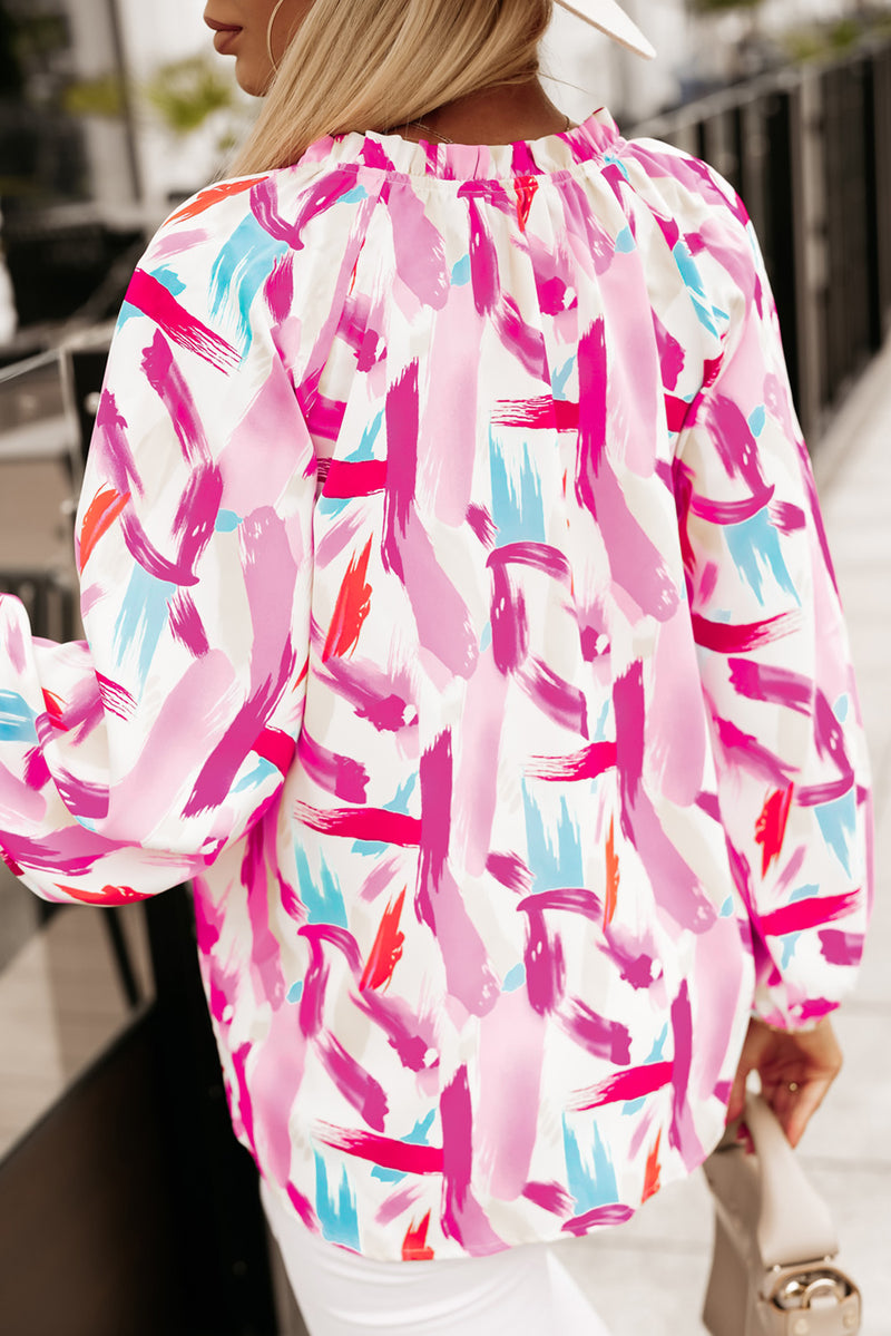 Shay Printed V-Neck Balloon Sleeve Blouse