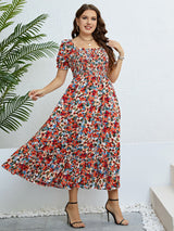 Reyna Plus Size Floral Smocked Square Neck Dress