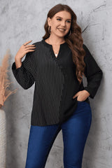Martha Plus Size Striped Notched Neck Top