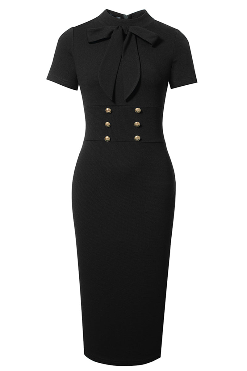 Alessandra Round Neck Tie Front Short Sleeve Buttoned Dress