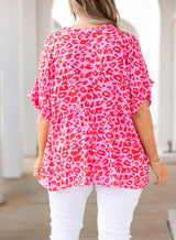 Ingrid Plus Size Printed Notched Neck Half Sleeve Top