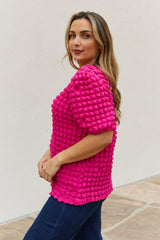 Iris Full Size Bubble Textured Puff Sleeve Top