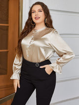 Ivy Plus Size Flounce Sleeve Band Collar Shirt