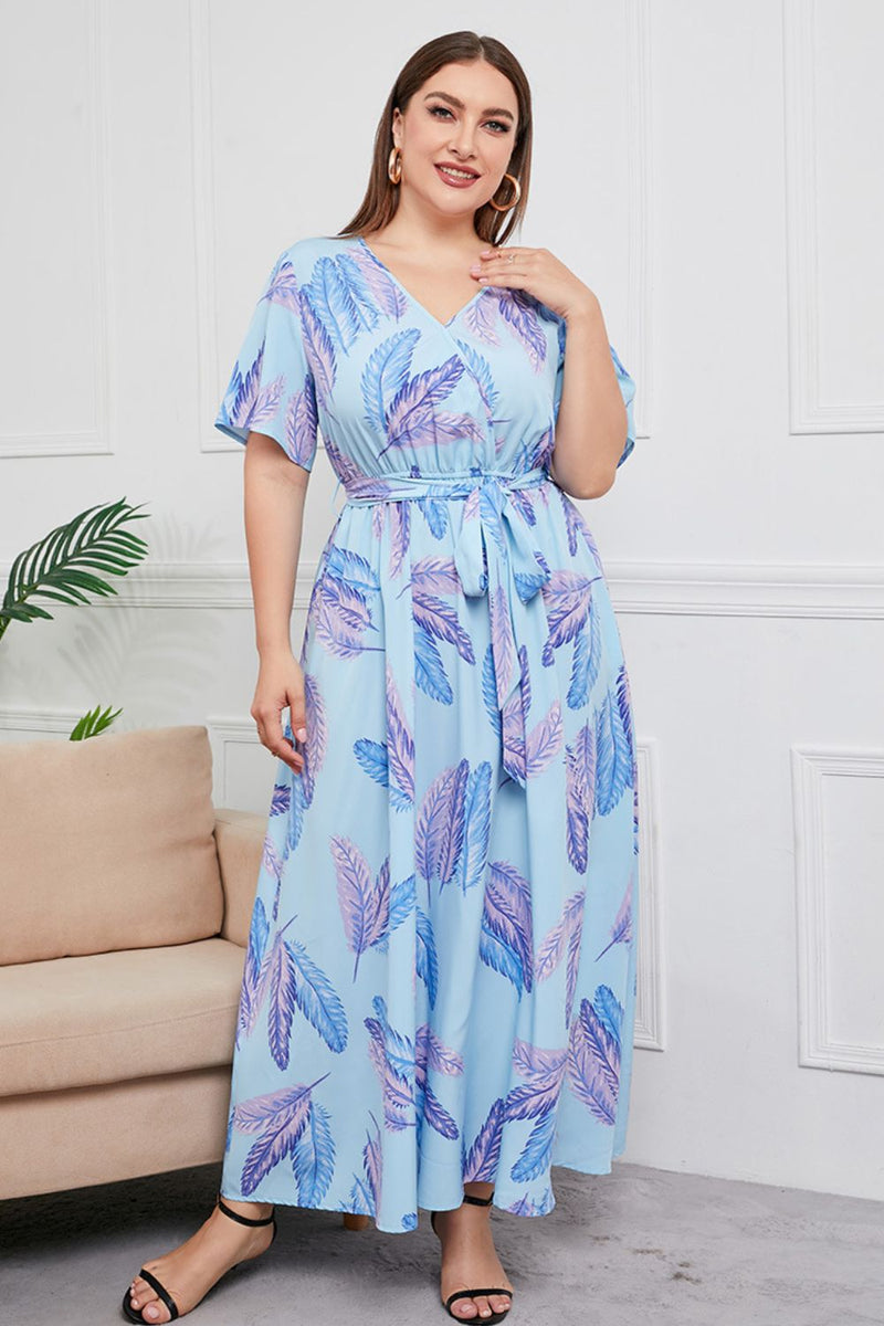 Gloria Plus Size Printed Surplice Short Sleeve Maxi Dress