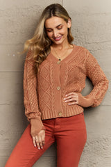 Heather Soft Focus Full Size Wash Cable Knit Cardigan